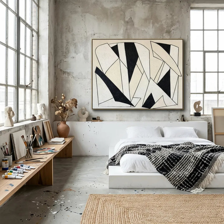 Black &amp; White Abstract Line Painting TA