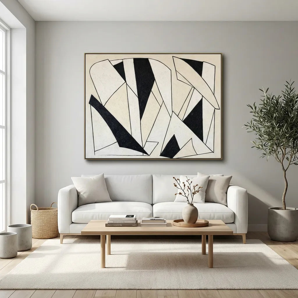 Black &amp; White Abstract Line Painting TA