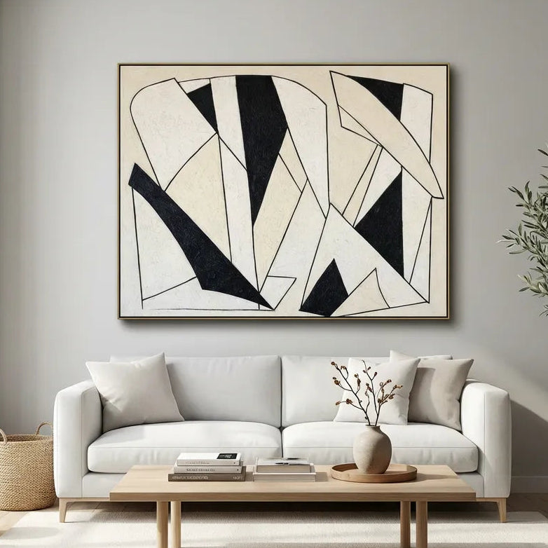 Black & White Abstract Line Painting TA#3020 — Existing room preview room preview