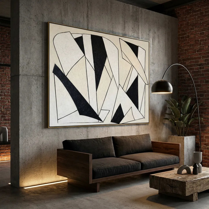 Black &amp; White Abstract Line Painting TA
