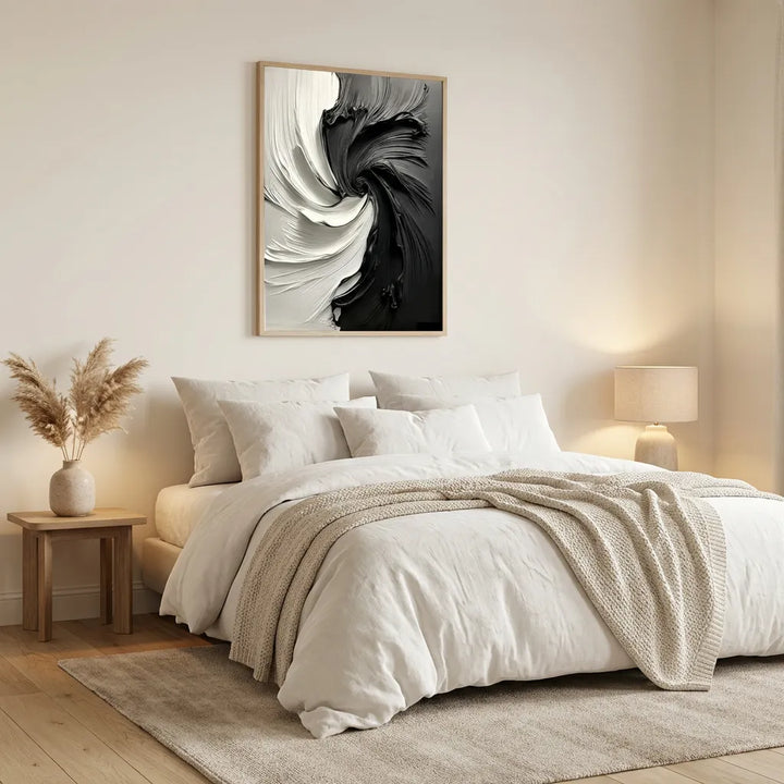 Black &amp; White Abstract Swirl Painting TA
