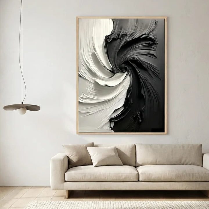 Black &amp; White Abstract Swirl Painting TA
