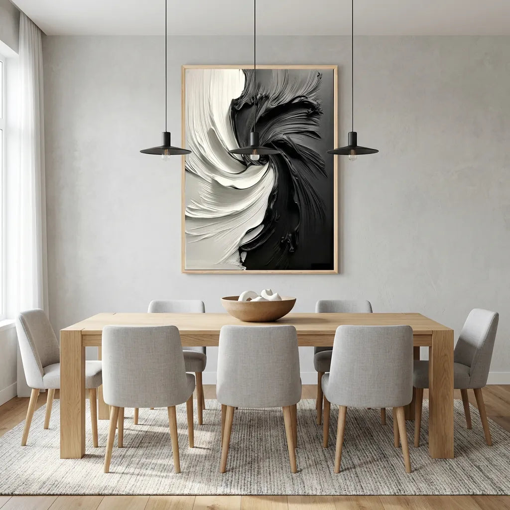 Black &amp; White Abstract Swirl Painting TA