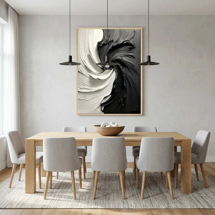 Black &amp; White Abstract Swirl Painting TA