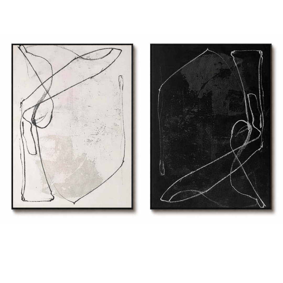 Black &amp; White Minimal Line Diptych  TA