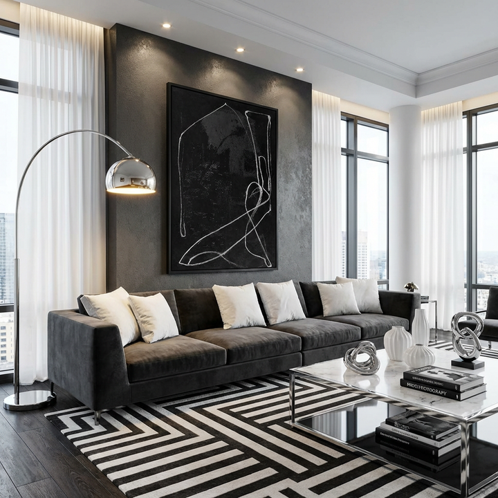 Black and White Minimal Line Abstract Painting TA