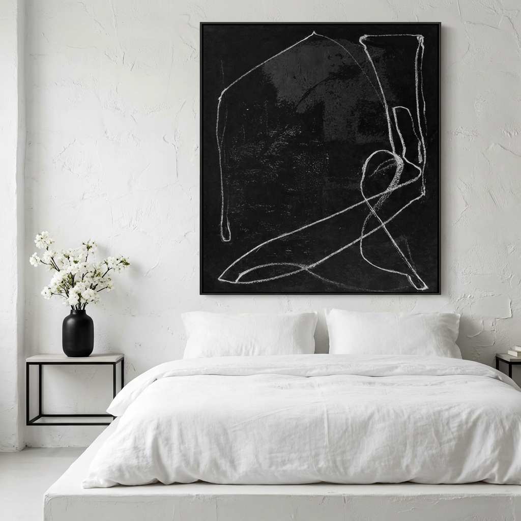 Black and White Minimal Line Abstract Painting TA