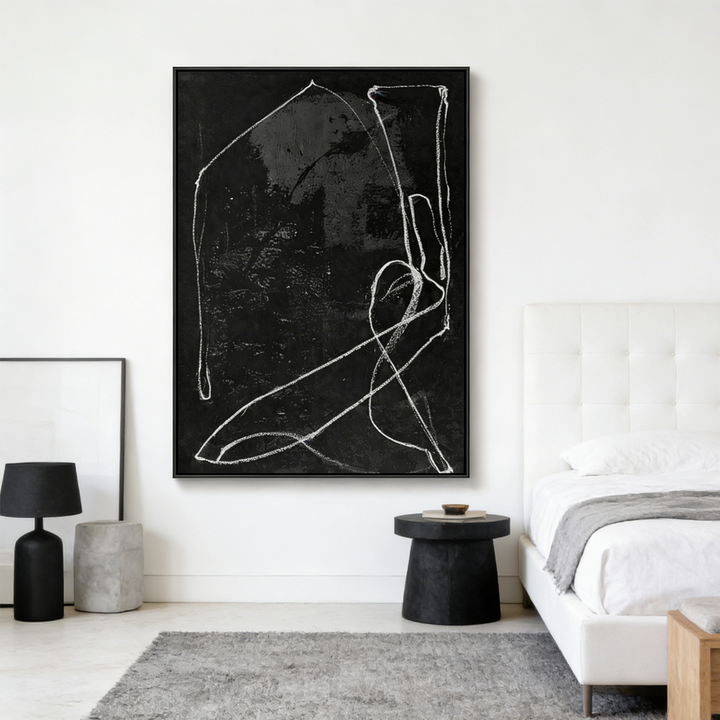 Black and White Minimal Line Abstract Painting TA