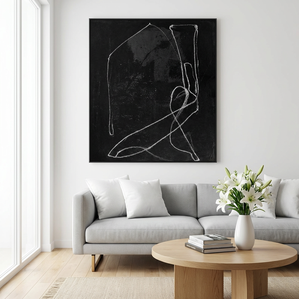 Black and White Minimal Line Abstract Painting TA