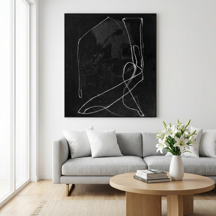 Black and White Minimal Line Abstract Painting TA