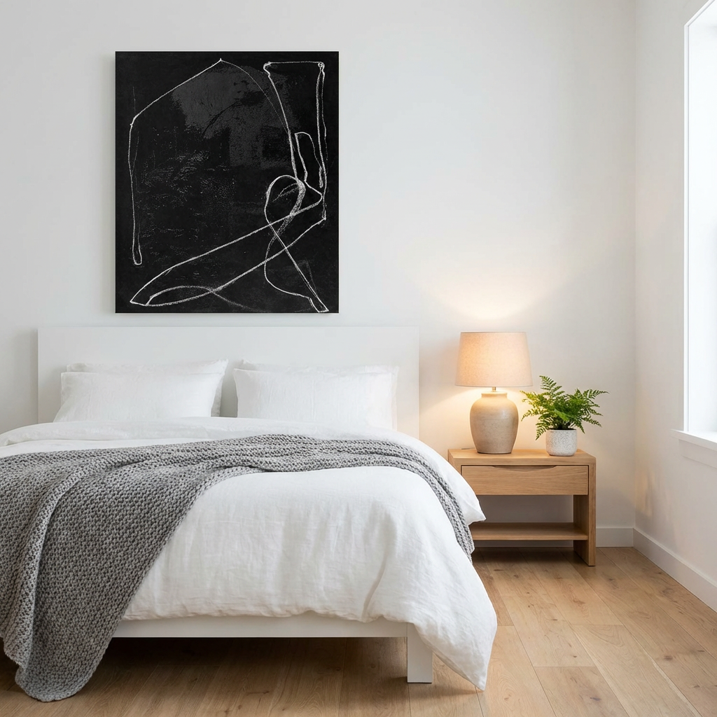 Black and White Minimal Line Abstract Painting TA