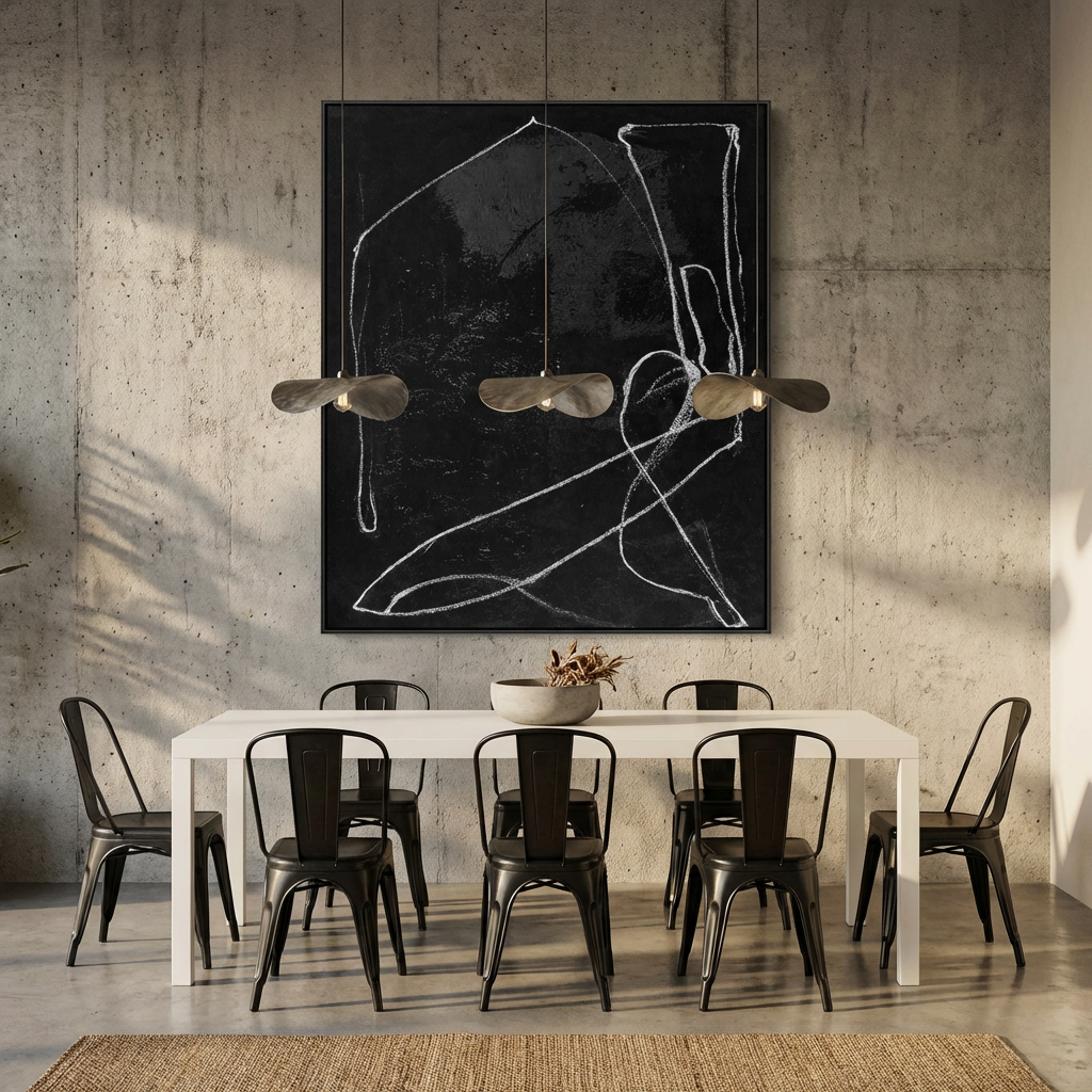 Black and White Minimal Line Abstract Painting TA