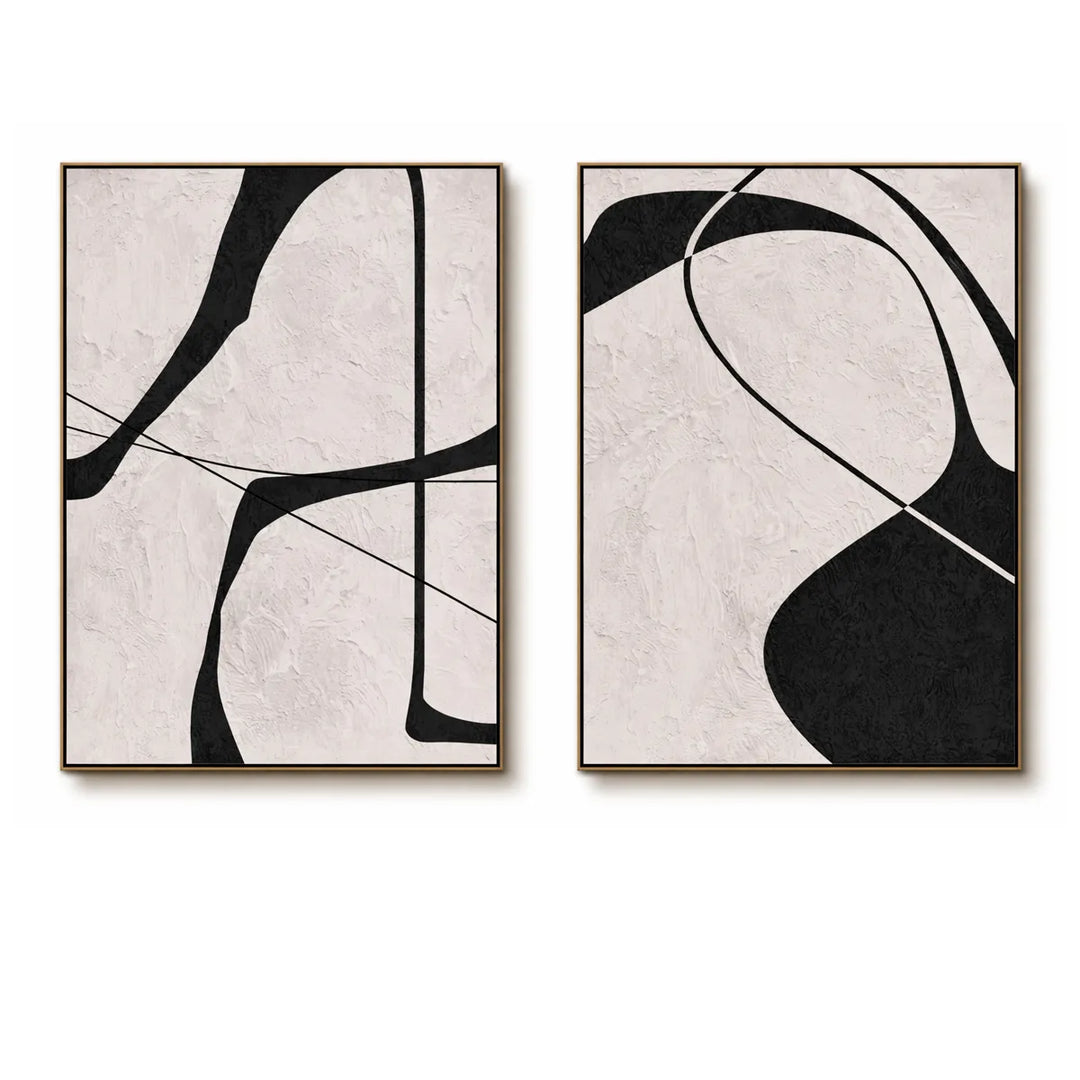 Black and White Minimalist Diptych Abstract Painting TA