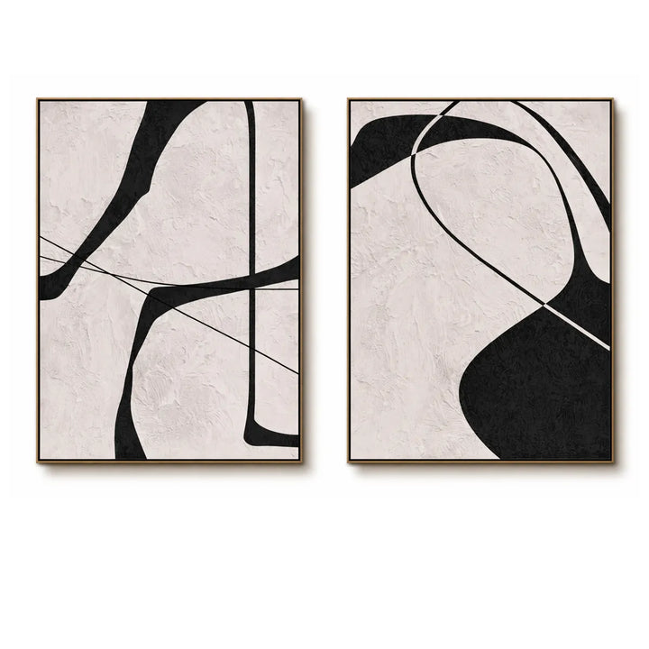 Black and White Minimalist Diptych Abstract Painting TA
