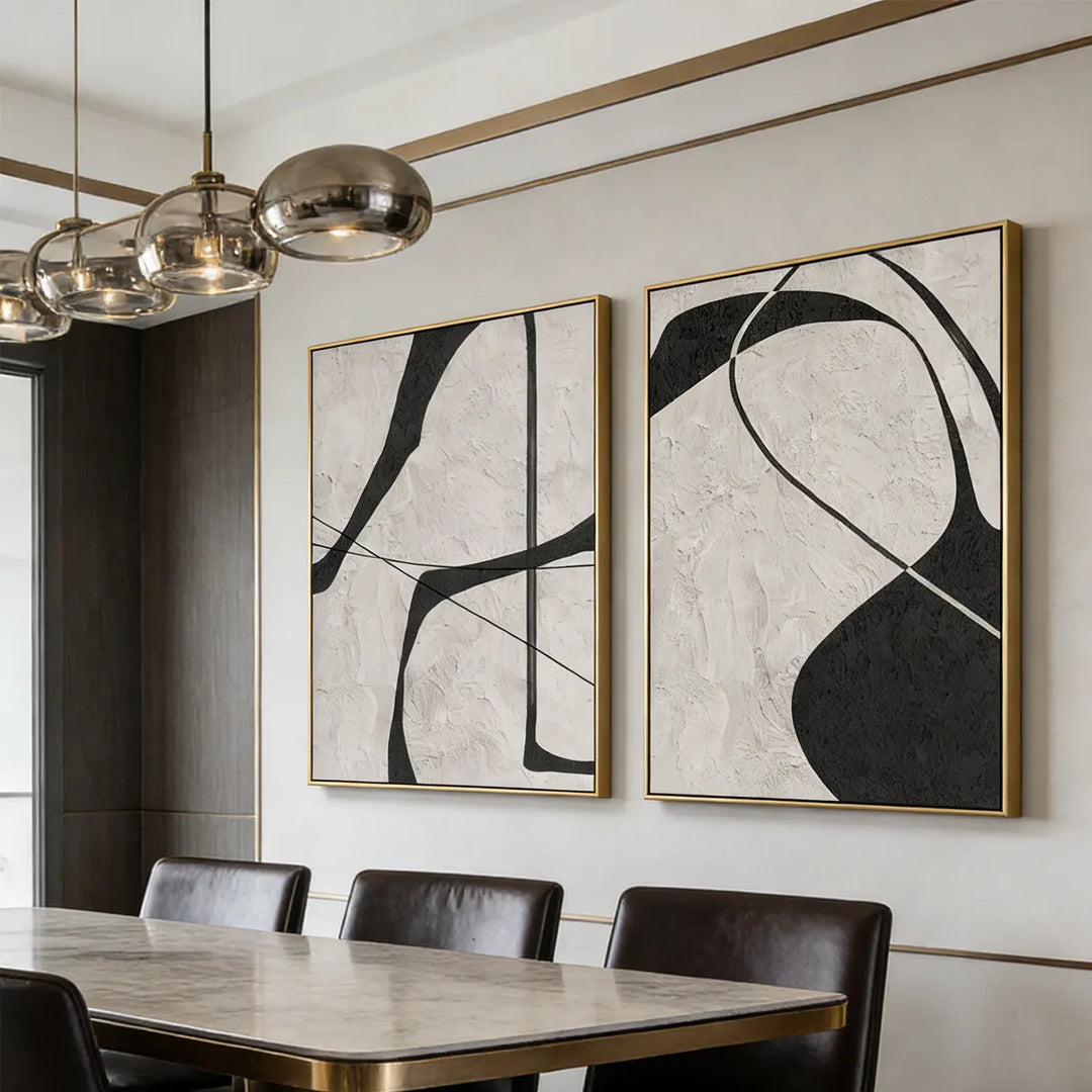 Black and White Minimalist Diptych Abstract Painting TA