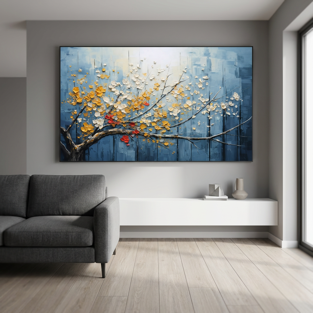 Blue Textured Floral Abstract Painting TA#2910