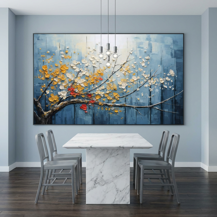Blue Textured Floral Abstract Painting TA#2910
