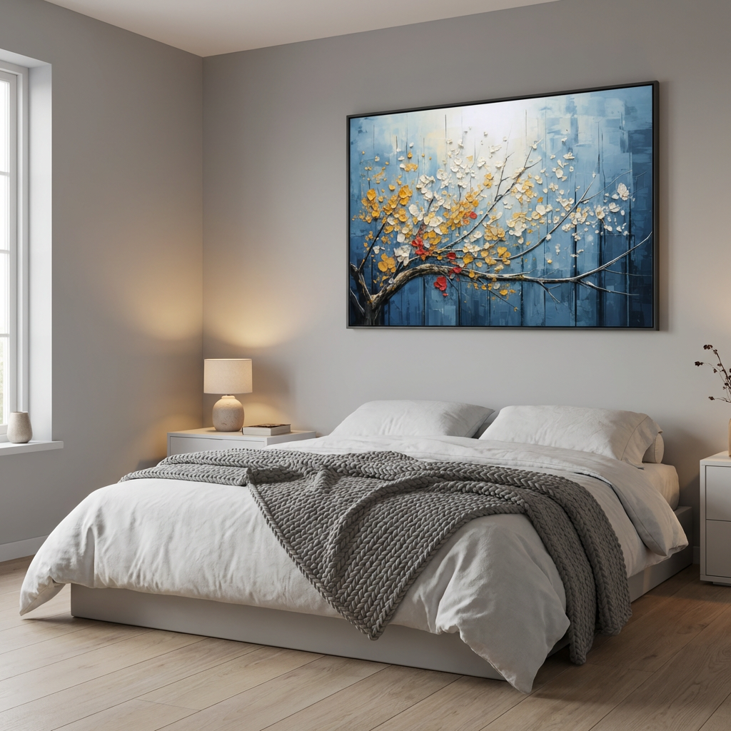 Blue Textured Floral Abstract Painting TA#2910