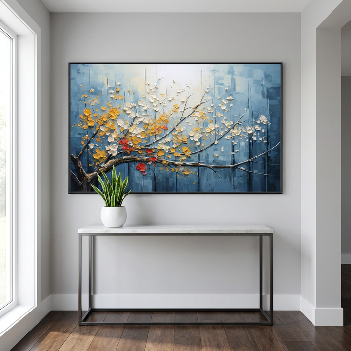 Blue Textured Floral Abstract Painting TA#2910
