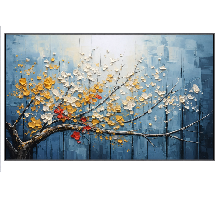 Blue Textured Floral Abstract Painting TA#2910