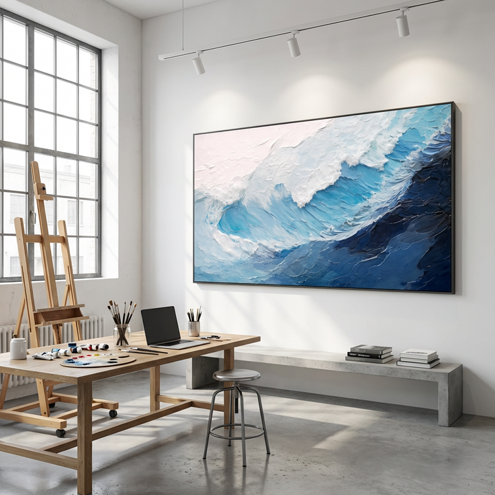 Blue Wave Impasto Abstract Painting TA#2944