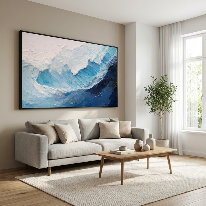 Blue Wave Impasto Abstract Painting TA#2944