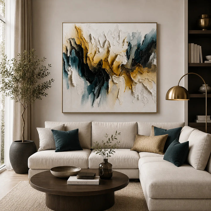 Blue White Abstract Textured Oil Painting AA