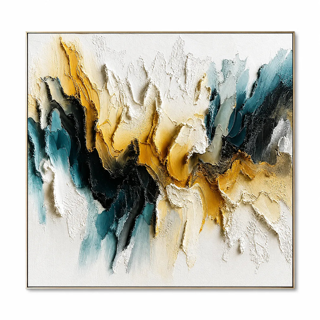Blue White Abstract Textured Oil Painting AA