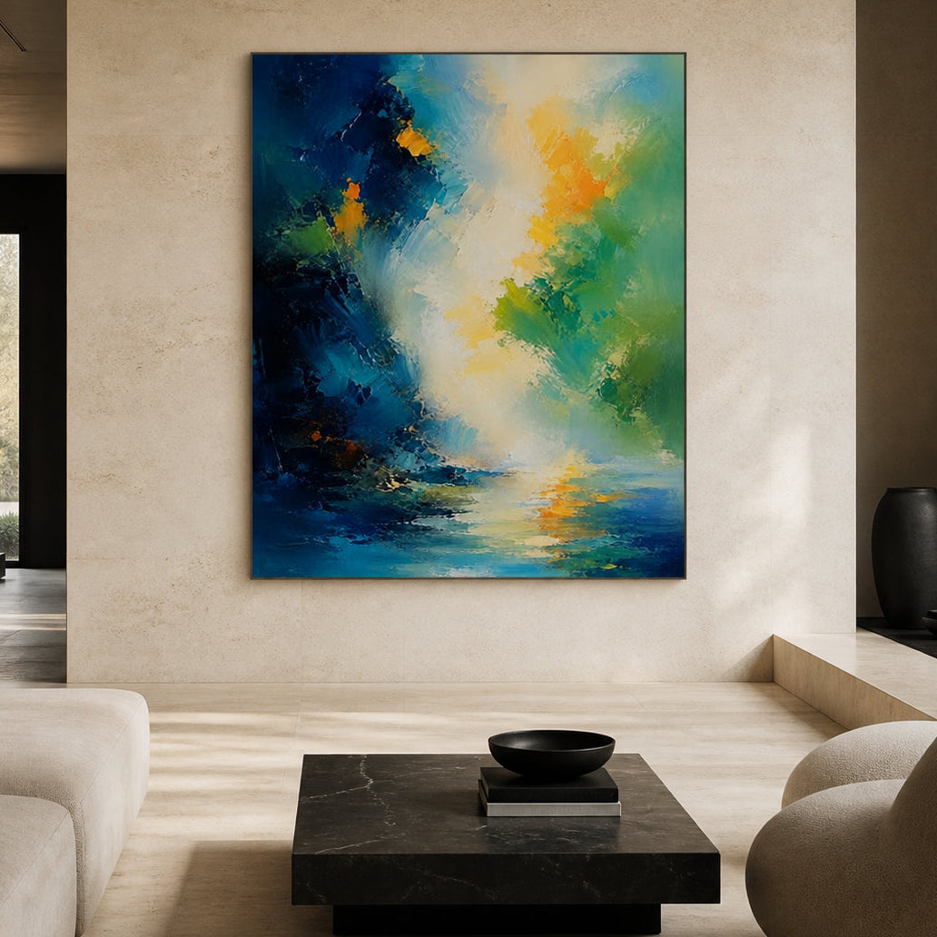 Blue Green Abstract Hand-Painted | HM#0735 — Existing room preview room preview