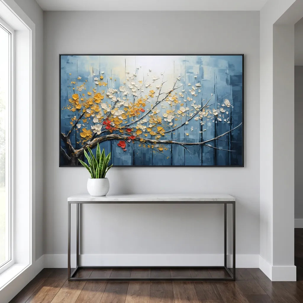 Blue Textured Floral Abstract Painting TA