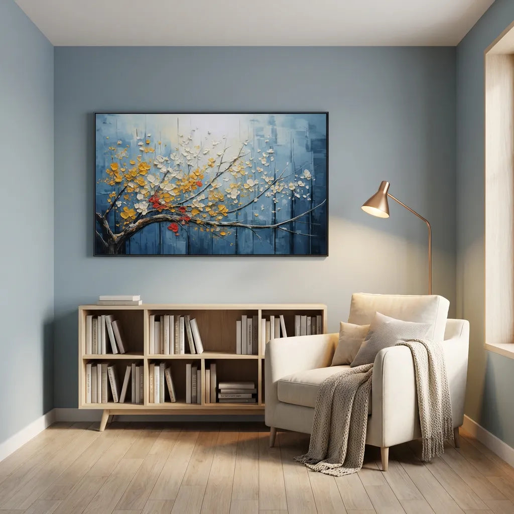 Blue Textured Floral Abstract Painting TA