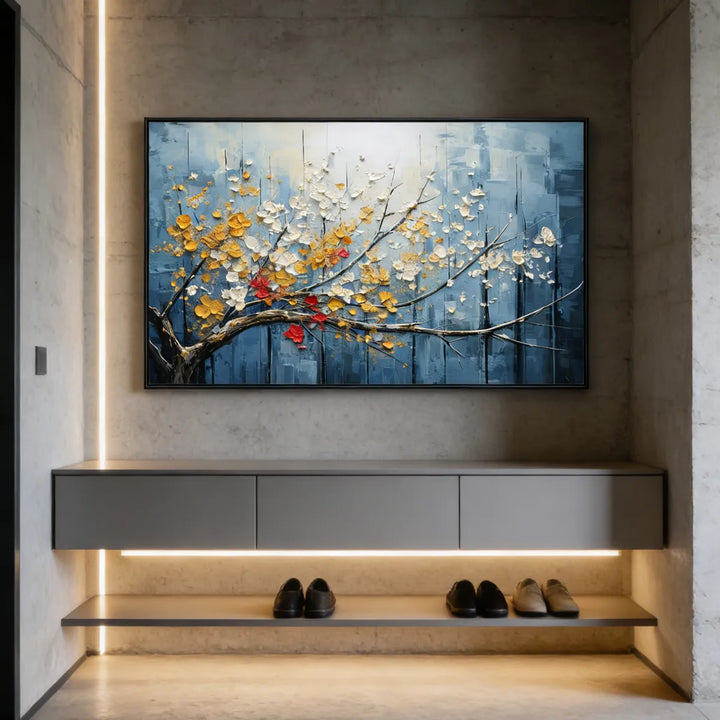 Blue Textured Floral Abstract Painting TA