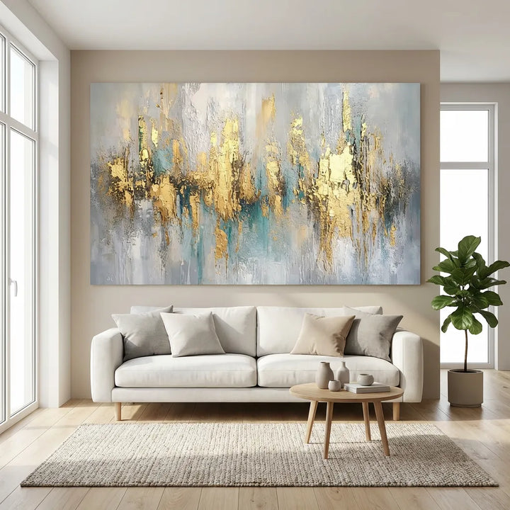 Blue and Gold Abstract Landscape Painting TA