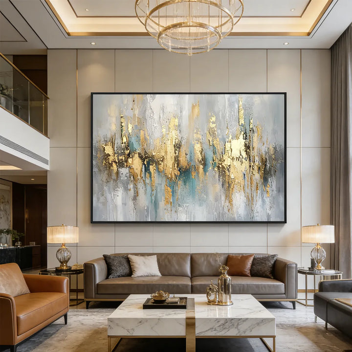 Blue and Gold Abstract Landscape Painting TA