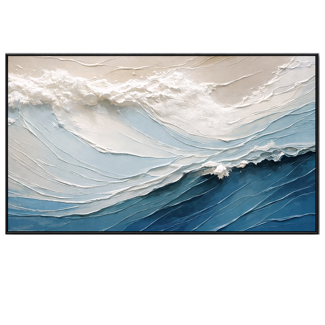 Blue and White Minimal Wave Textured Painting TA#2912