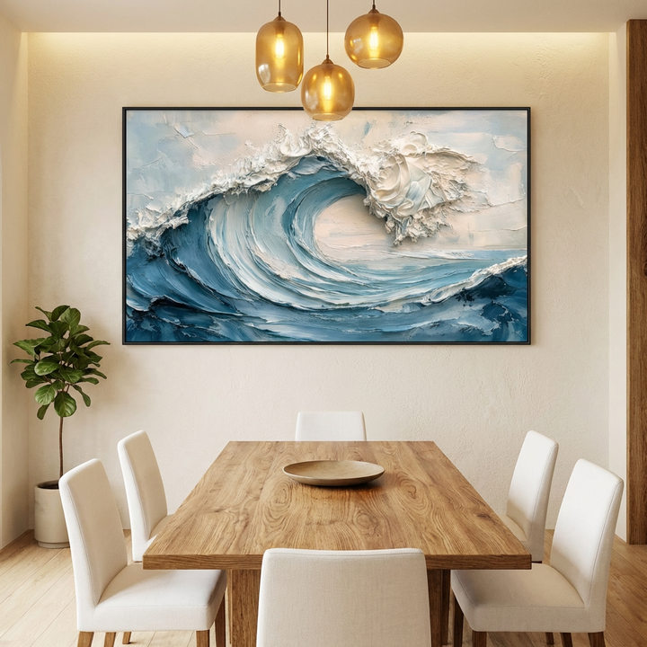Blue and White Textured Wave Painting TA#2911