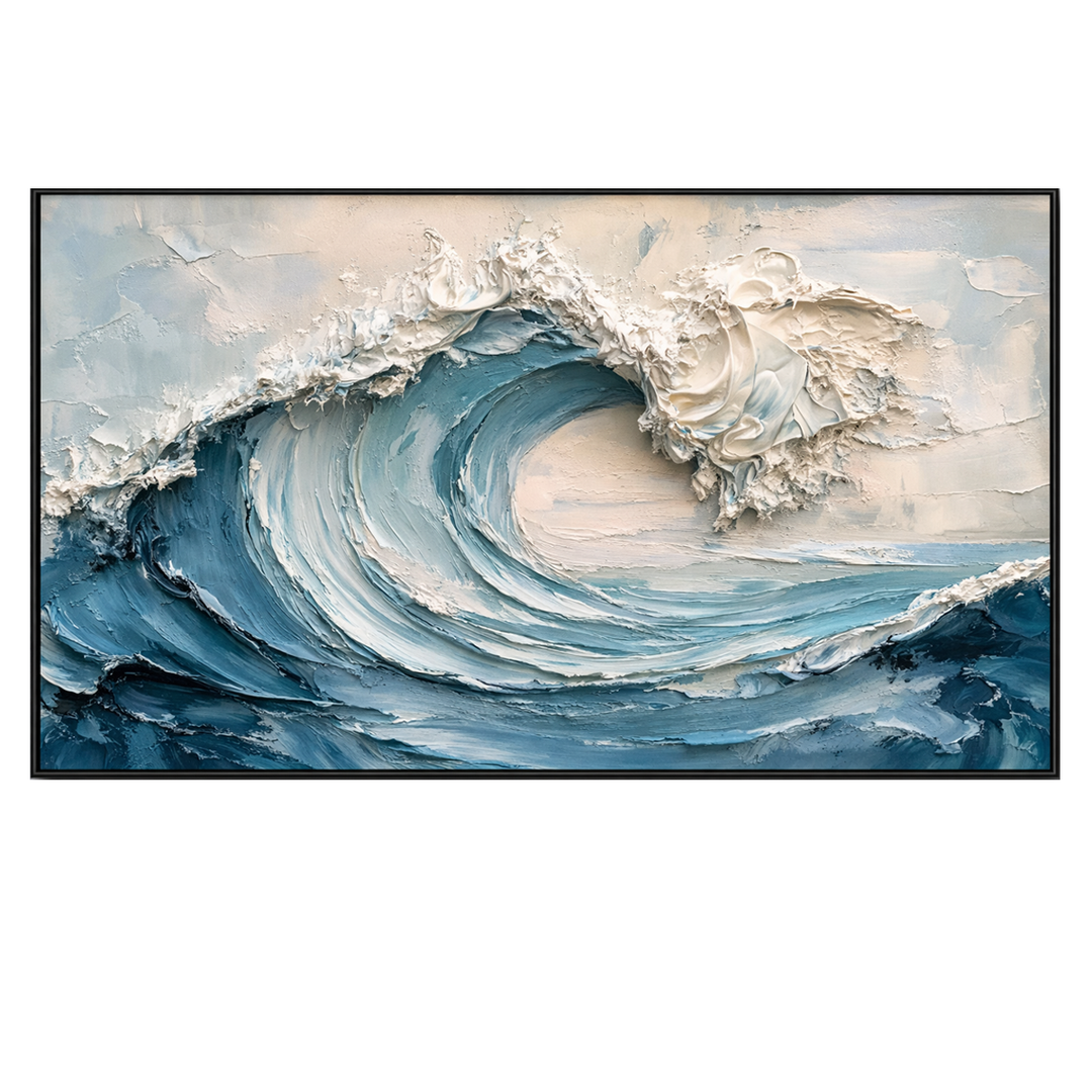 Blue and White Textured Wave Painting TA#2911