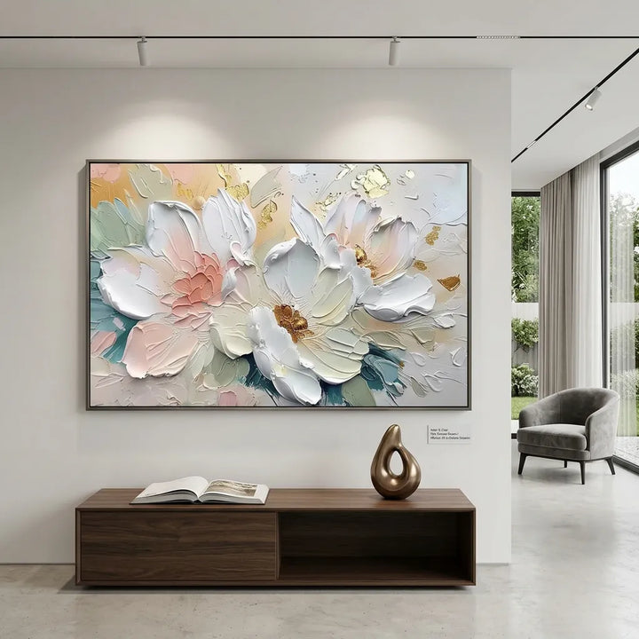 Blush &amp; Gold Peony Thick Impasto Floral Canvas Art TA