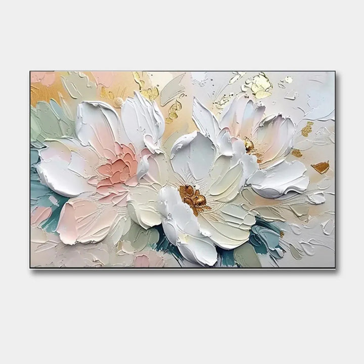 Blush &amp; Gold Peony Thick Impasto Floral Canvas Art TA