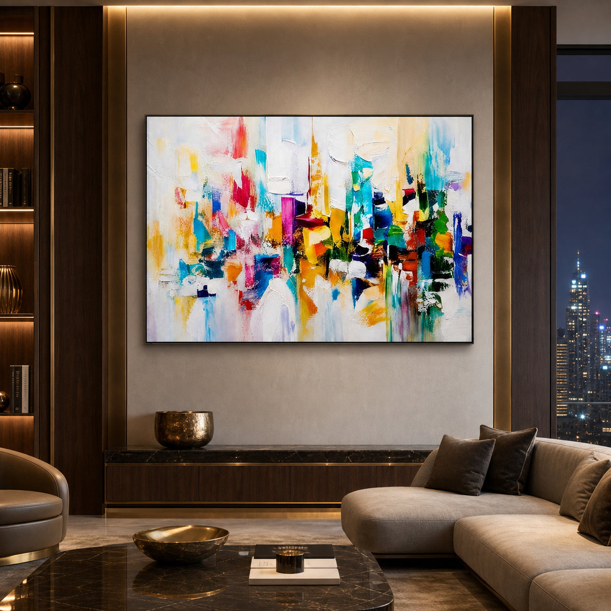 Colorful Abstract Cityscape Hand-Painted | HM#0746