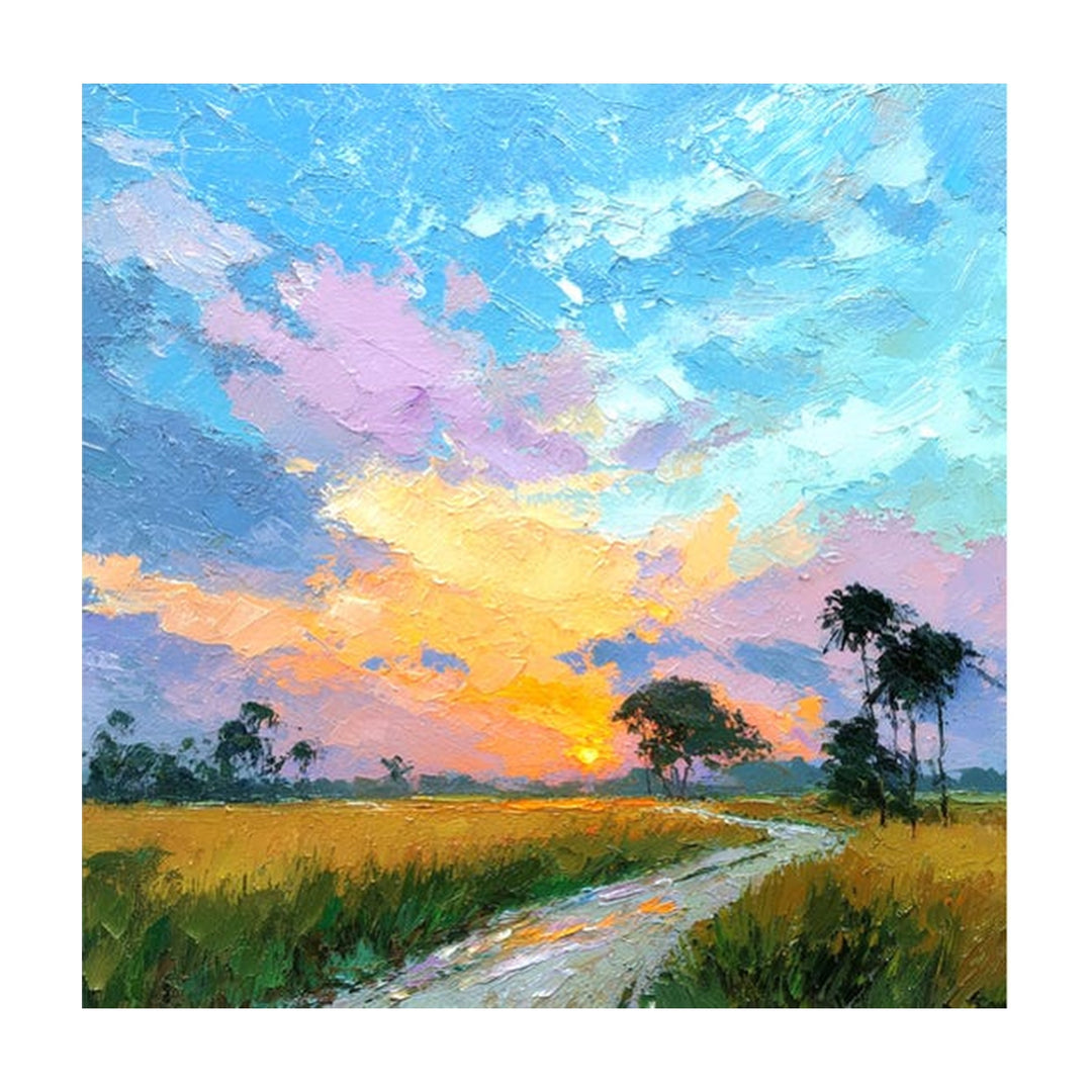 Colorful River Landscape Hand-Painted | HM