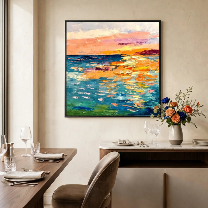 Colorful Sunset Seascape Canvas Painting for Dining Room TA