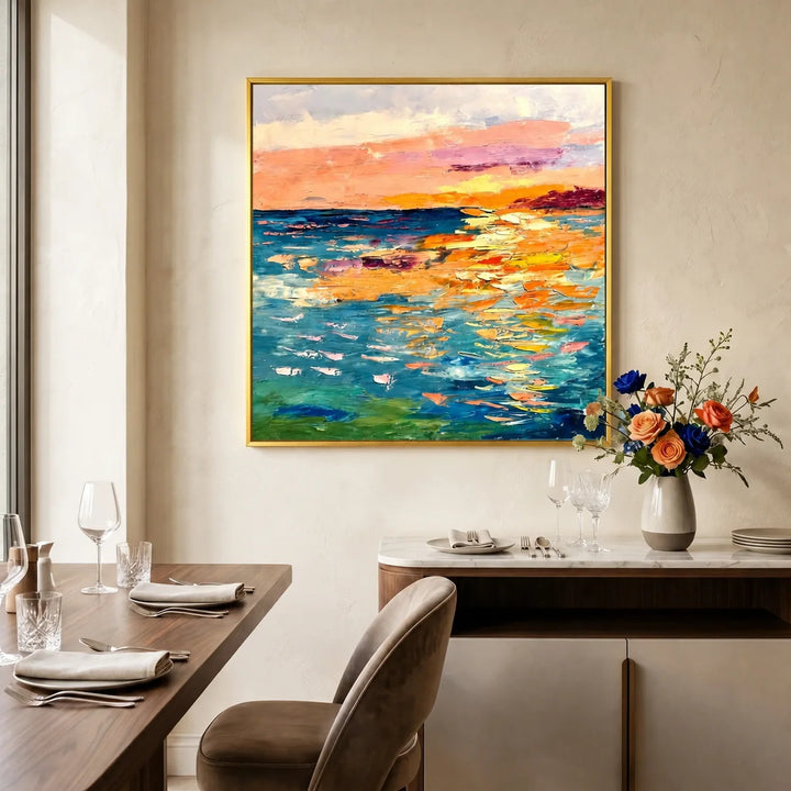 Colorful Sunset Seascape Canvas Painting for Dining Room TA