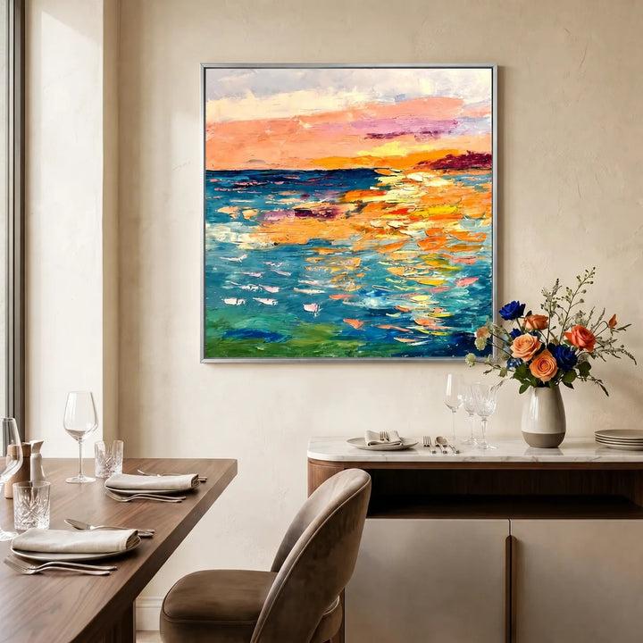 Colorful Sunset Seascape Canvas Painting for Dining Room TA