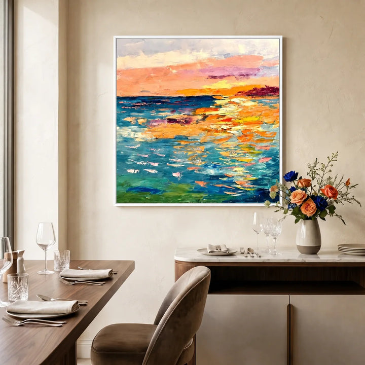Colorful Sunset Seascape Canvas Painting for Dining Room TA