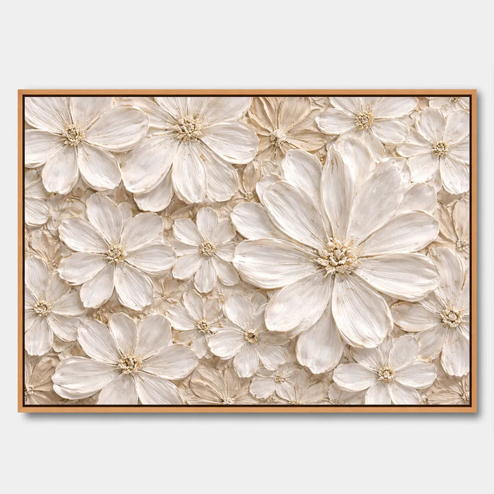 Cream Floral Relief 3D Monochrome Oil Painting HP