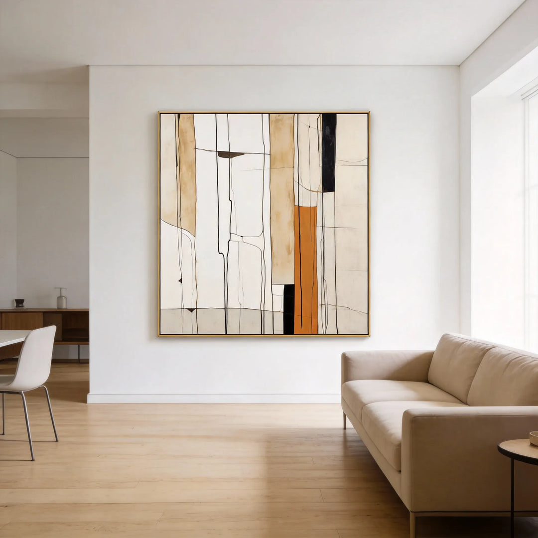 Cream Geometric Line Abstract Painting TA