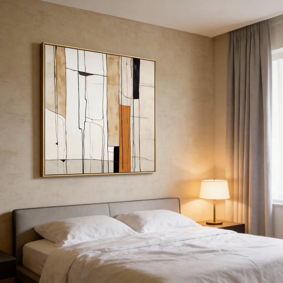 Cream Geometric Line Abstract Painting TA