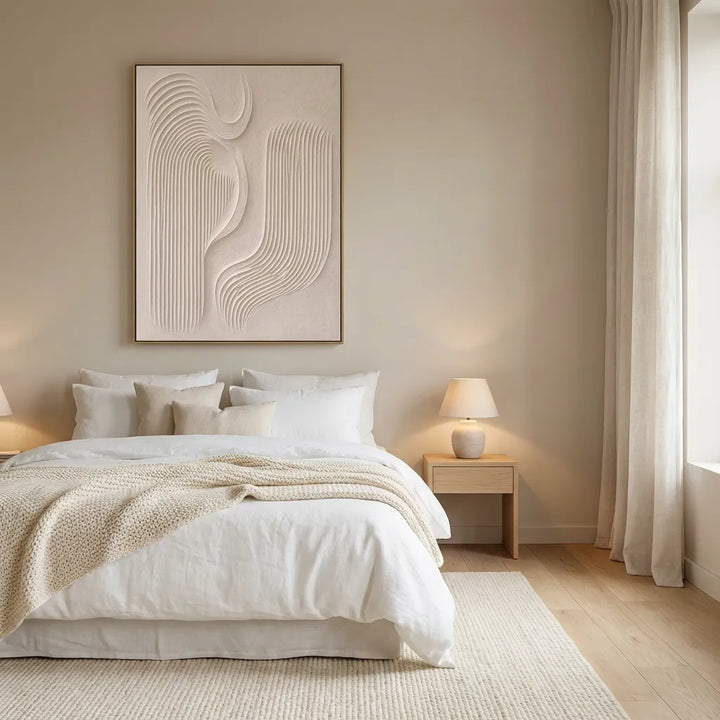 Cream Ivory Grooved Relief Abstract Painting TA