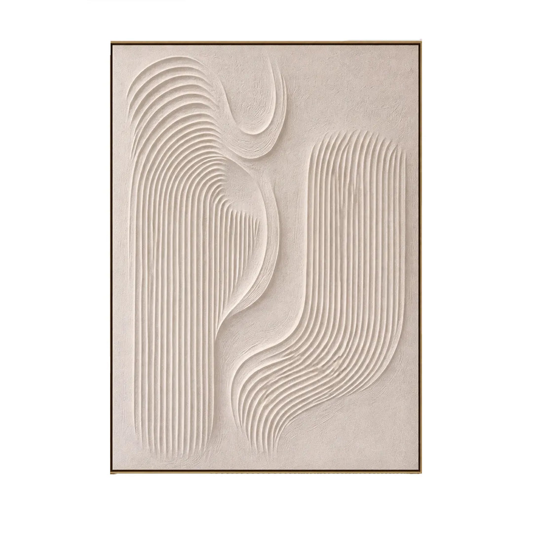 Cream Ivory Grooved Relief Abstract Painting TA